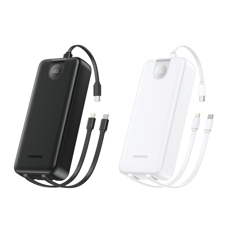 PX107 (22.5W) 20000mAh Power Bank with 3 Built-in Cables Black