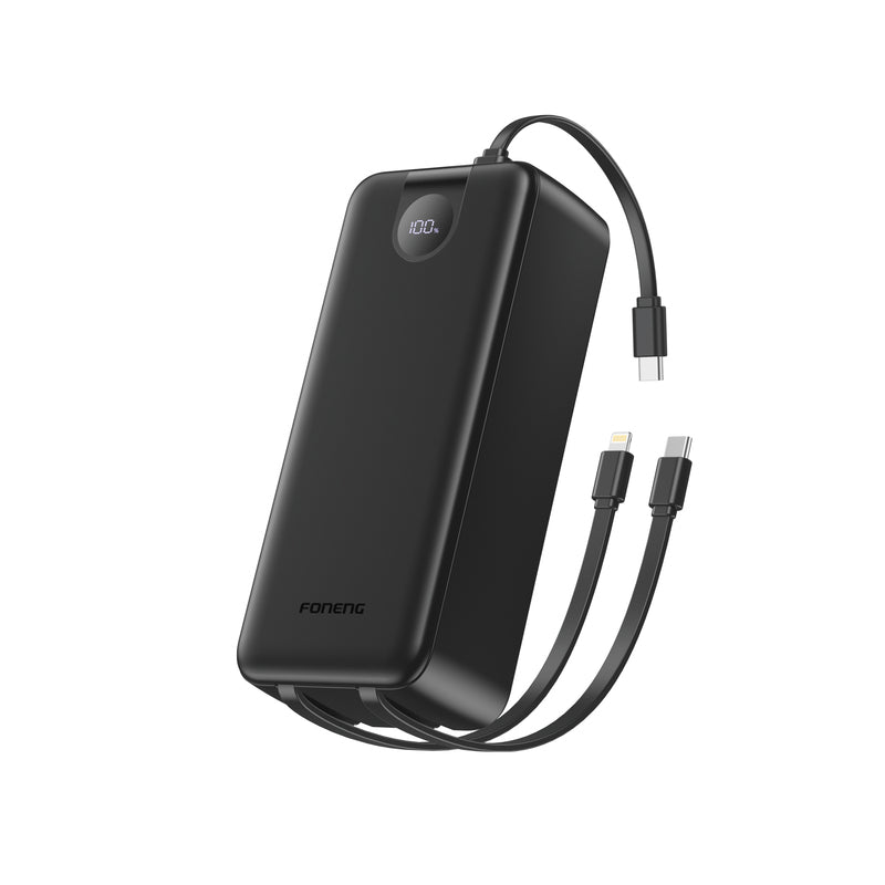 PX108 (22.5W) 30000mAh Power Bank with 3 Built-in Cables White