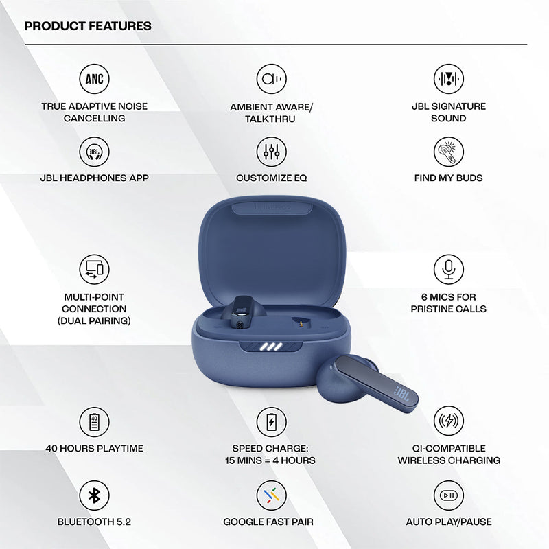 LIVE Pro 2, True Wireless NC Earbuds, Wireless Charging, full touch, Blue