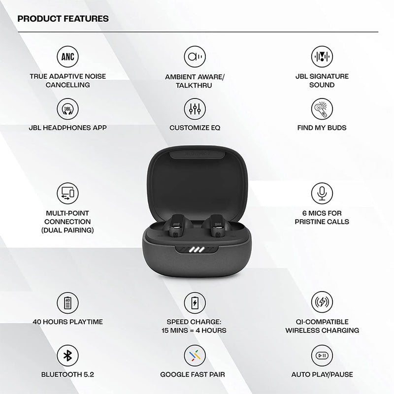 LIVE Pro 2, True Wireless NC Earbuds, Wireless Charging, full touch, Black
