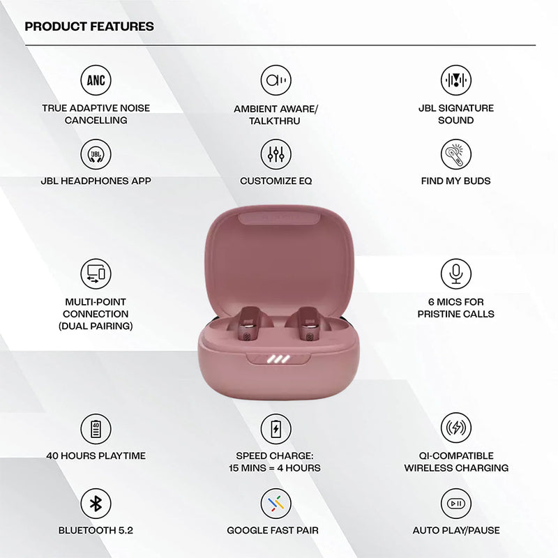LIVE Pro 2, True Wireless NC Earbuds, Wireless Charging, full touch, Rose
