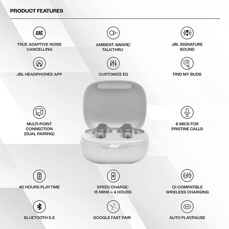 LIVE Pro 2, True Wireless NC Earbuds, Wireless Charging, full touch, Silver