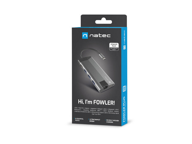 USB-C MULTIPORT ADAPTER 8 IN 1 FOWLER PLUS  HUB USB 3.0 3X, HDMI 4K, USB-C PD, RJ45, SD, MICRO