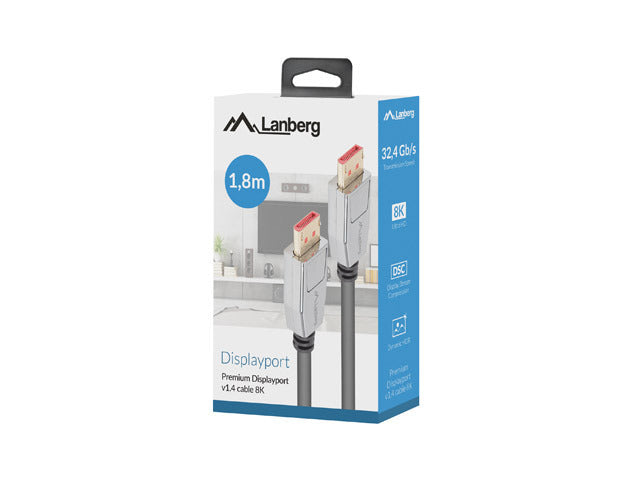 DISPLAYPORT M/M CABLE 20 PIN V1.4 1.8M 8K 60HZ BLACK LANBERG