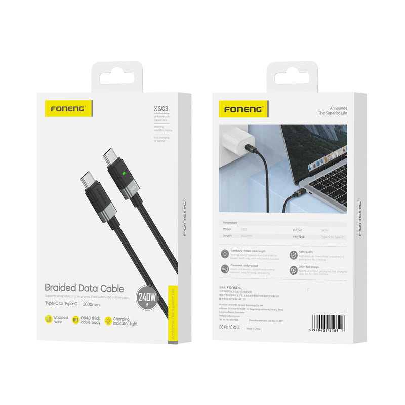 XS03 (60W) 1.2M Type-C to Type-C/ Black Braided Cable