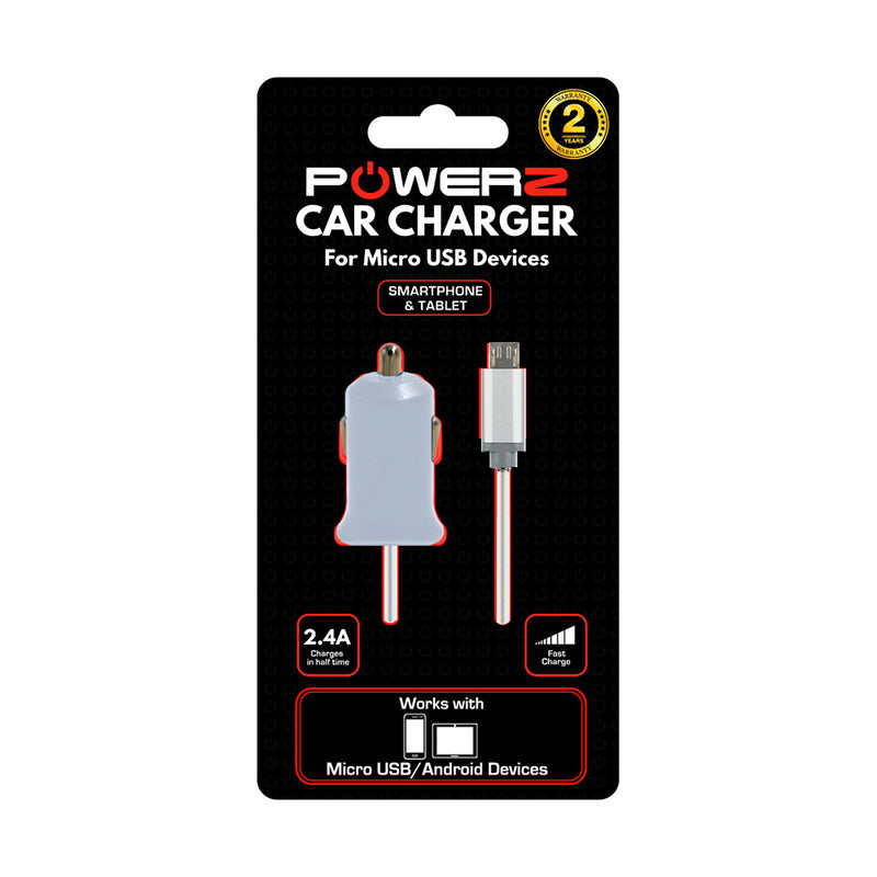 Car Charger for Micro USB 2.4 Amp White