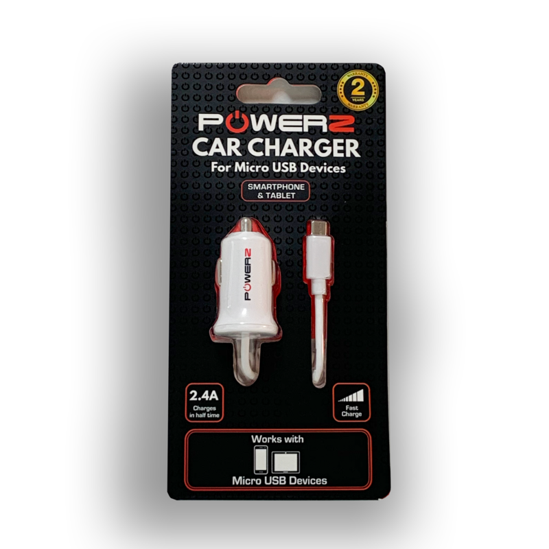 Car Charger for Micro USB 2.4 Amp White