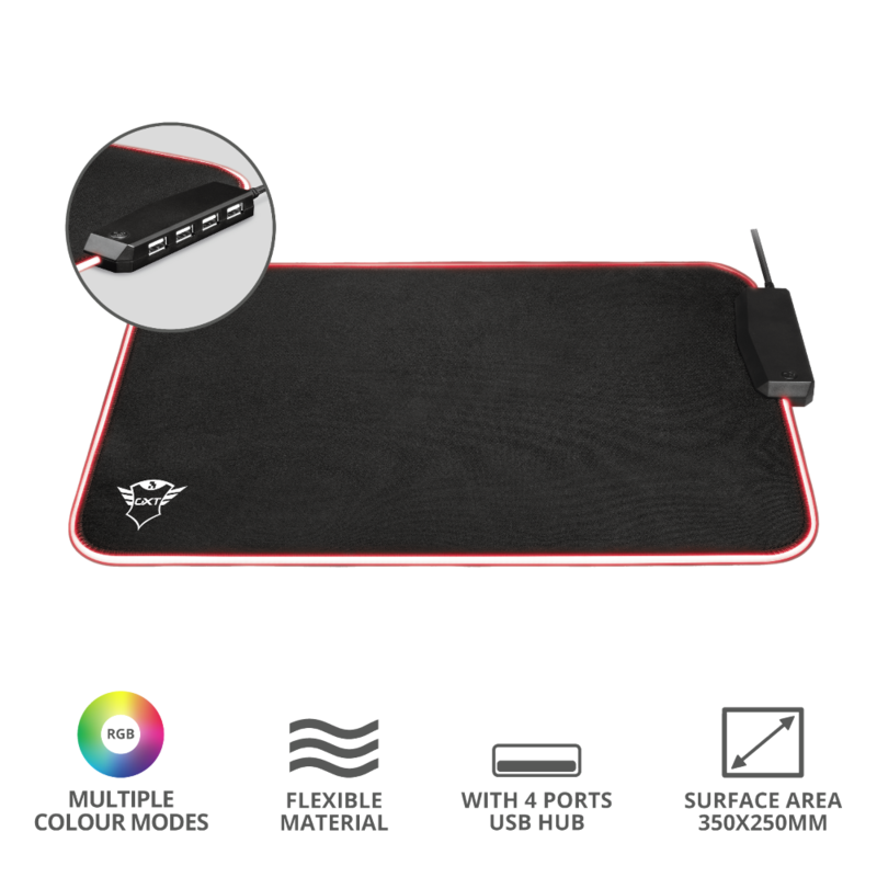 Trust GXT 765 Glide Flex RGB Mousepad with USB Hub